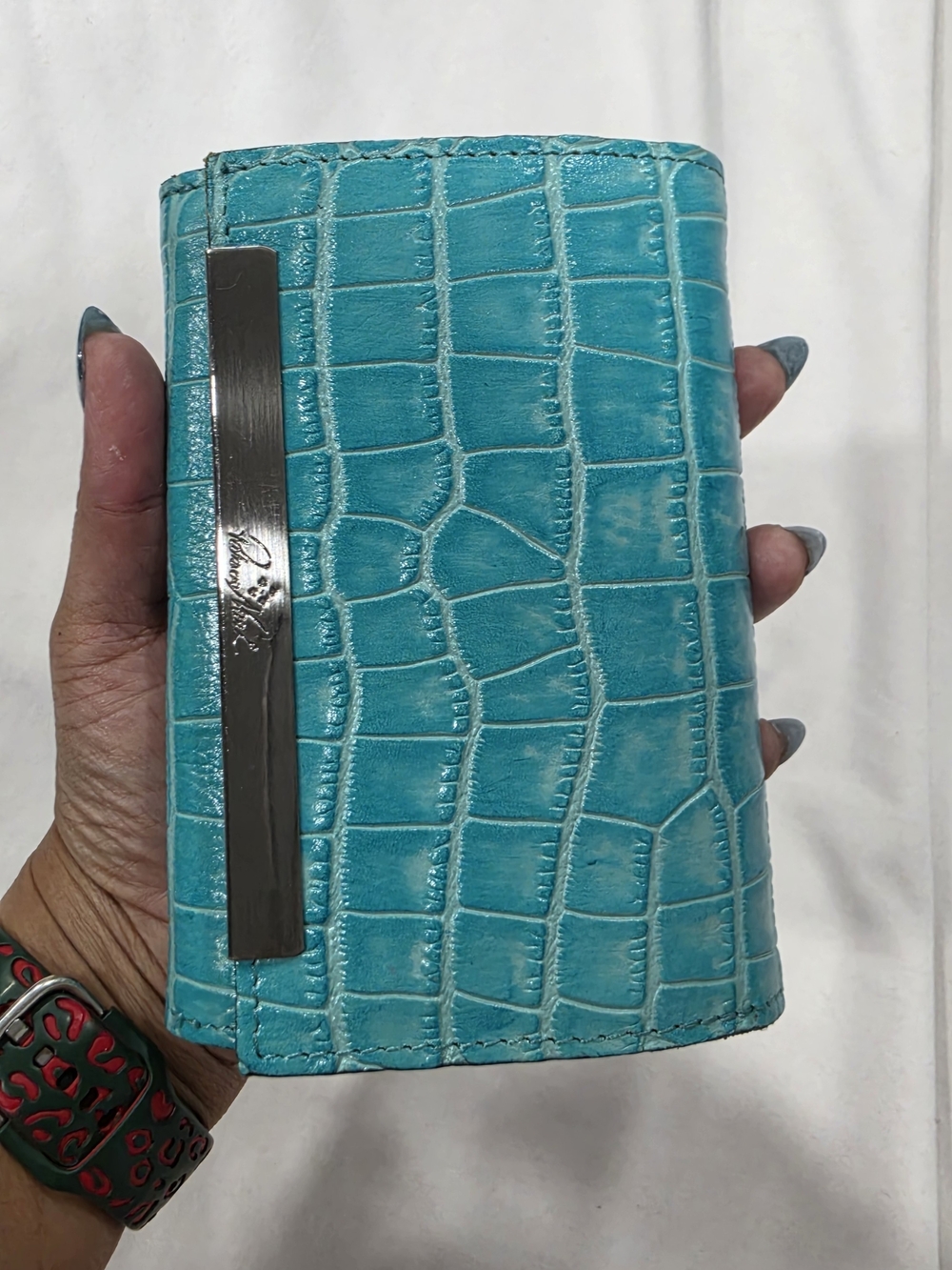 P Nash Turquoise Croc-Embossed Wallet with Metal Accent - Picture 7 of 8